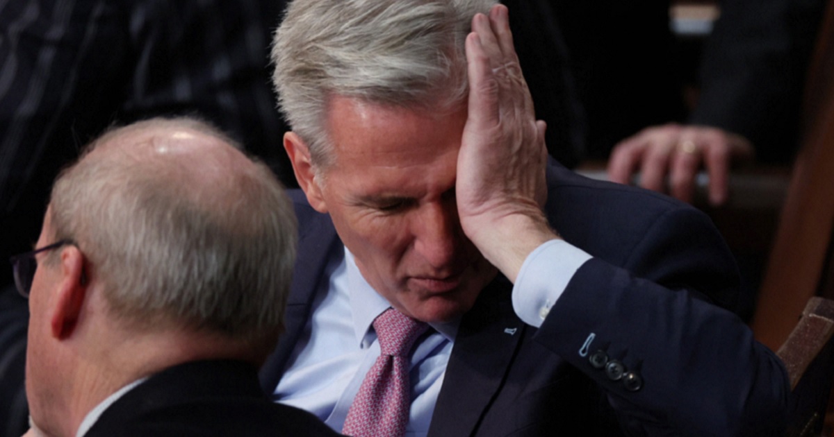 Rep. Kevin McCarthy rubs his face during the fourth day of elections for speaker of the House at the Capitol on Jan. 6.