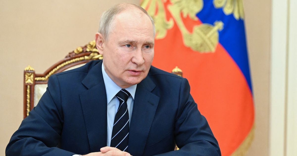 Russian President Vladimir Putin holds an online Russia's Security Council meeting in Moscow on Friday.