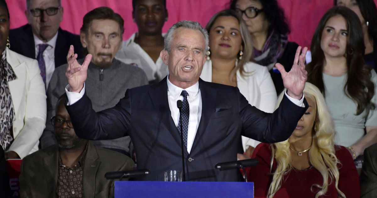 Democratic presidential candidate Robert F. Kennedy Jr. speaks at a campaign event on April 19, at the Boston Park Plaza Hotel.
