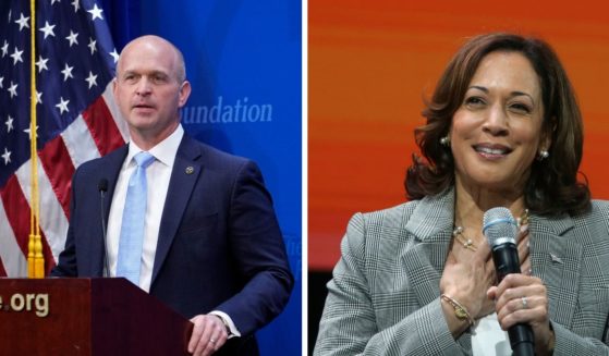 Kevin Roberts, president of The Heritage Foundation, left, schooled Vice President Kamala Harris, right, after her criticism of Florida's history curriculum.