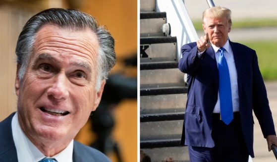 On the left, Sen. Mitt Romney, R-Utah, is seen in a file photo from April 2022. On the right, former President Donald Trump arrives at New Orleans International Airport in New Orleans Tuesday.