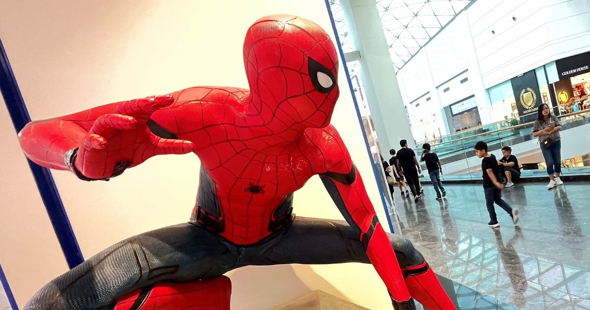 A statue of Spider-Man is pictured at a mall in Dubai on June 16, 2023, after the Gulf nation removed the latest "Spider-Man" movie from planned theatrical release.
