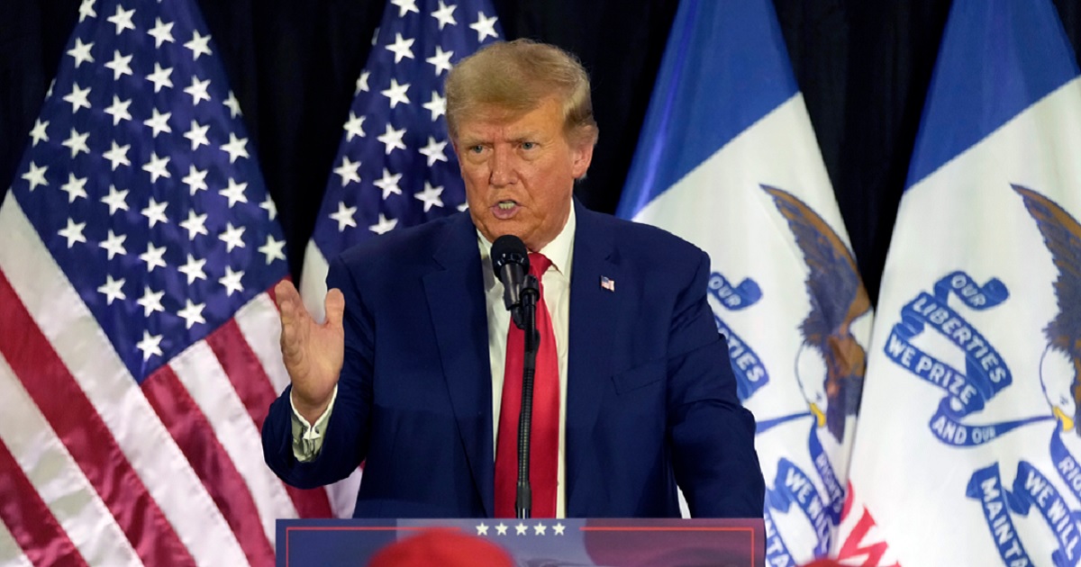 Former President Donald Trump addresses campaign volunteers Tuesday in an Elks Lodge in Cedar Rapids, Iowa.