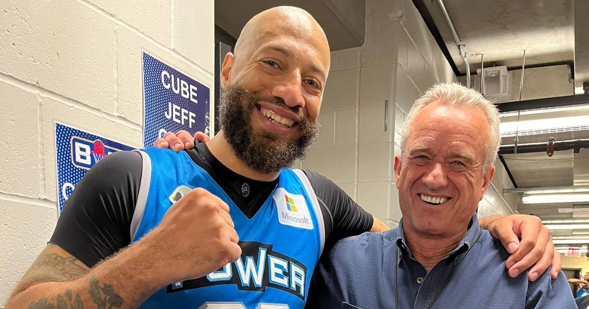 Democratic presidential candidate Robert F. Kennedy Jr. is seen with former professional basketball player Royce White.
