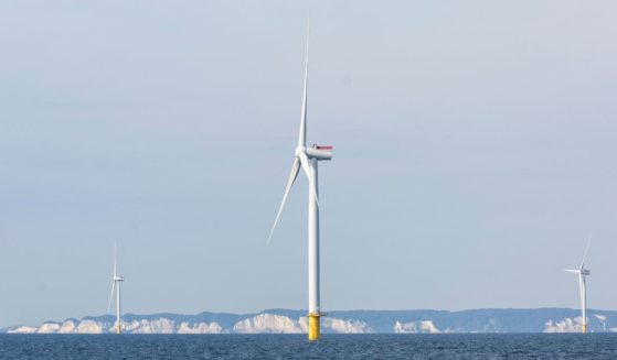 The Kriegers Flak offshore wind farm is pictured at sea between Denmark, Sweden and Germany during its inauguration ceremony on Sept. 6, 2021.