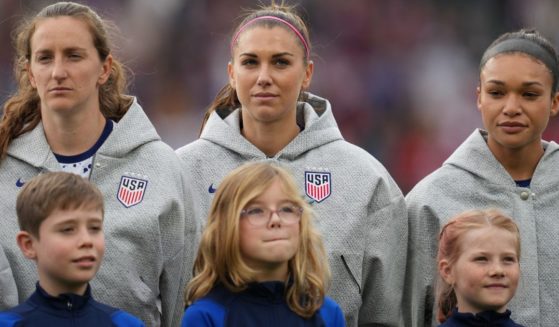 Andi Sullivan #17, Alex Morgan #13, and Sophia Smith #11 of the United States line up prior to their 2023 FIFA Women's World Cup match between USA and Vietnam Saturday in Auckland, New Zealand.
