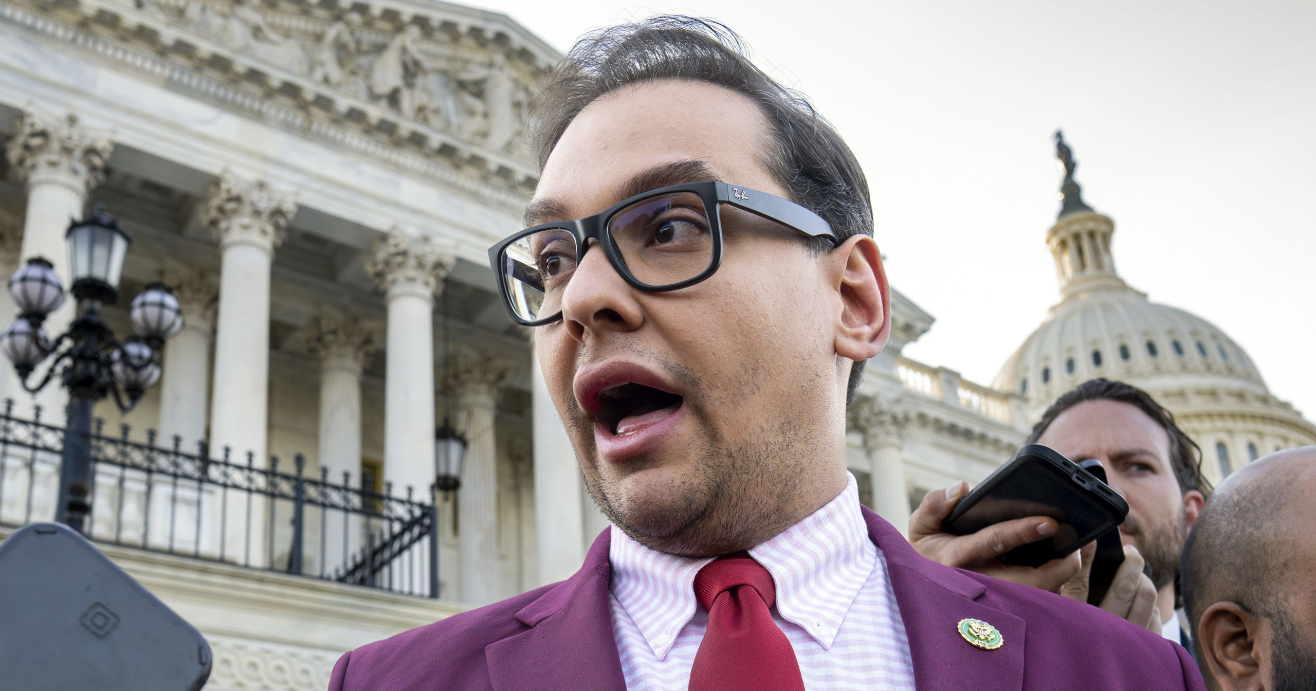 Rep. George Santos speaks to reporters outside the Capitol in Washington, D.C., on May 17.
