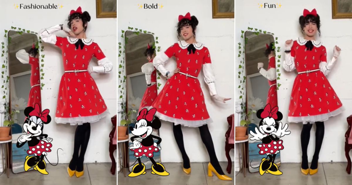 Transvestite social media “influencer” Seann Altman shows off his Disney outfit.