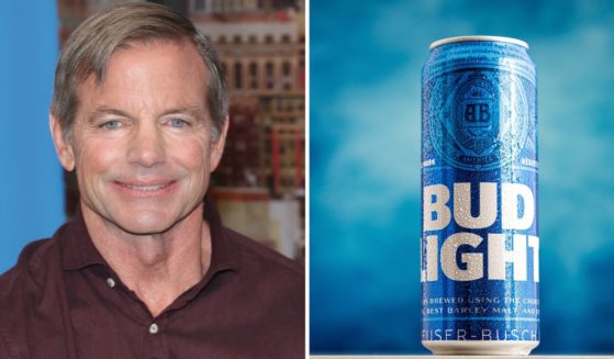 Billy Busch visits People TV on March 2, 2020, in New York. A can of Bud Light is seen in the stock image on the right.