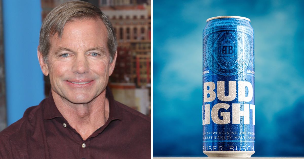 Billy Busch visits People TV on March 2, 2020, in New York. A can of Bud Light is seen in the stock image on the right.