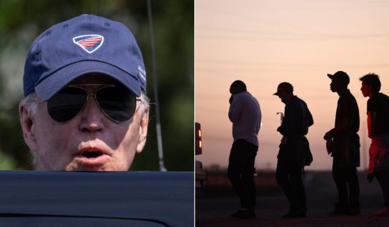 Under President Joe Biden, left, and his administration the U.S.-Mexico border has hundreds of illegal immigrants crossing it daily - some of whom have criminal histories.