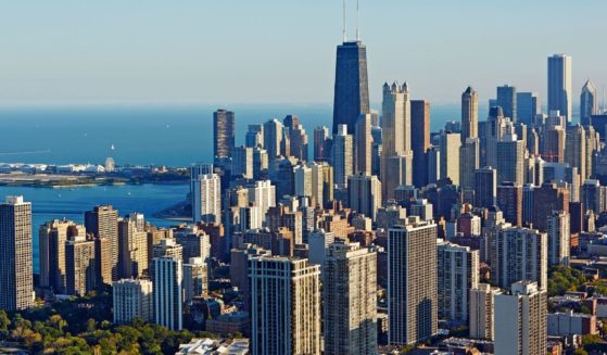 This stock photo gives an aerial view of the downtown Chicago skyline and Lake Michigan. There has been a dramatic increase in crime in the city.