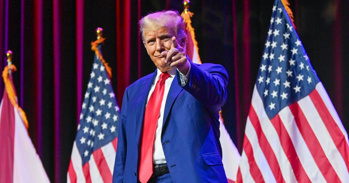 Former President Donald Trump arrives to speak at the Alabama Republican Party’s 2023 summer meeting on Friday in Montgomery.