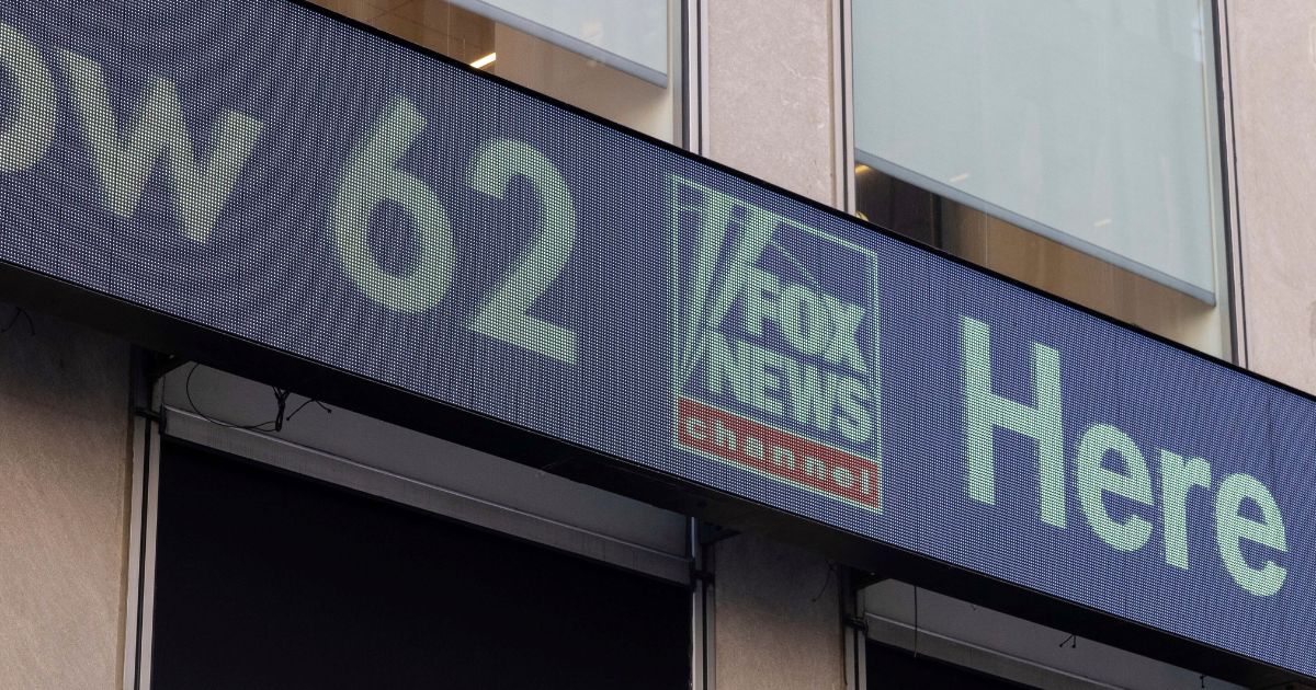 A logo of Fox News is displayed outside Fox News Headquarters in New York in a file photo from April 2023.