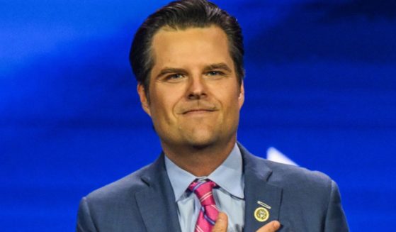 Rep. Matt Gaetz gestures as he arrives to speak at the Turning Point Action USA conference in West Palm Beach, Florida, on July 15.