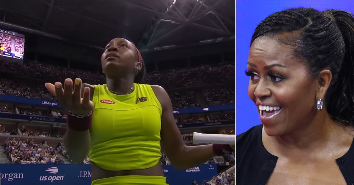 Former first lady Michelle Obama, right, praised Coco Gauff for how she handled herself at the U.S. Open, where she argued with an umpire, right.