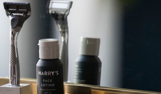 The Harry's Winston razor and a bottle of Harry's face lotion are displayed at Harry's Inc. headquarters in New York City on June 15, 2018.
