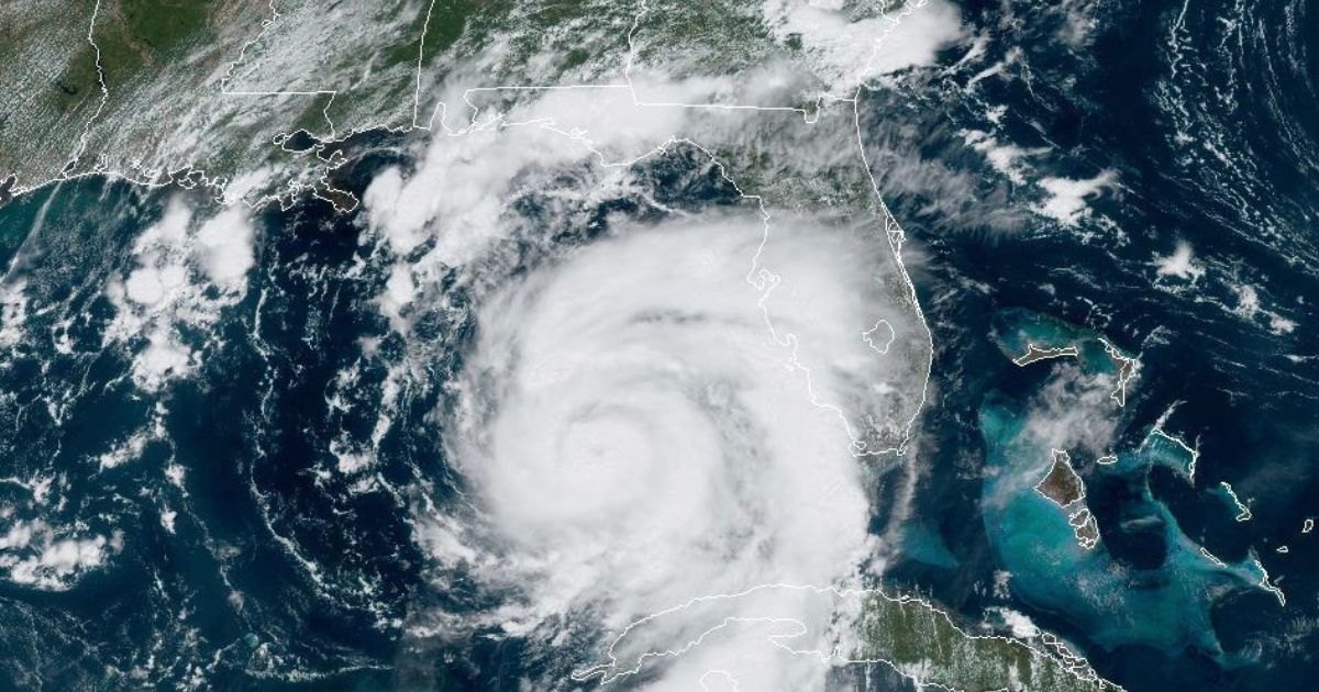 A satellite image from 1:31 p.m. EDT Tuesday shows Hurricane Idalia approaching Florida's Gulf Coast.