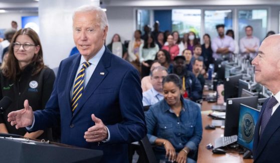 President Joe Biden visits the headquarters of the Federal Emergency Management Agency in Washington, D.C., on Thursday.