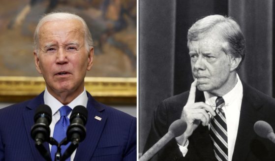 President Joe Biden, left, gives remarks at the White House on July 21 in Washington, D.C. President Jimmy Carter speaks at Madison Square Garden in New York on August 14, 1980.