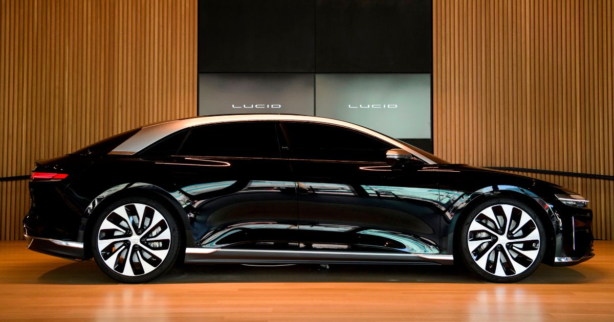 A Lucid Air Grand Touring electric luxury car is displayed at the Lucid Motors Inc. studio and service center in Beverly Hills, California, on Feb. 25, 2021.