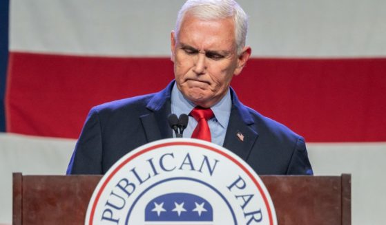 Former Vice President Mike Pence speaks at the Republican Party of Iowa's 2023 Lincoln Dinner in Des Moines on Friday.