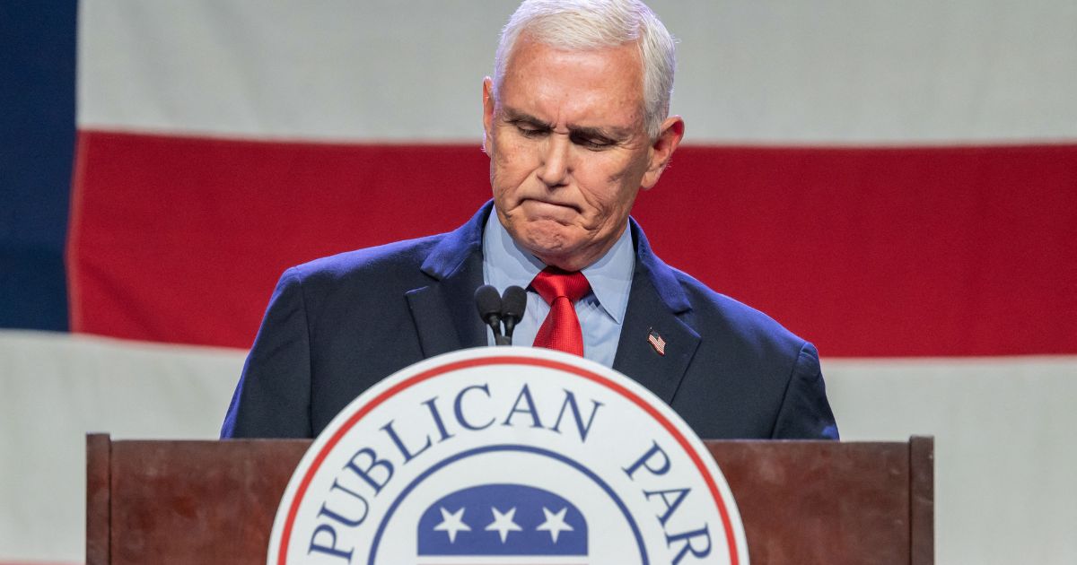 Former Vice President Mike Pence speaks at the Republican Party of Iowa's 2023 Lincoln Dinner in Des Moines on Friday.
