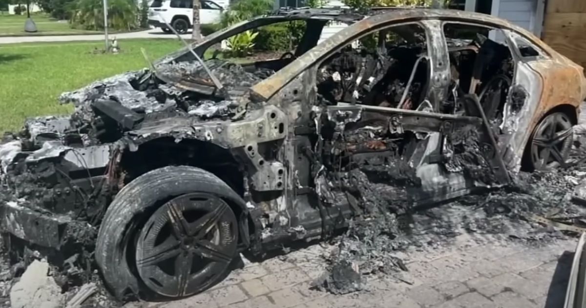 Jennifer Ruotolo of Nocatee, Florida, dropped her car off to be worked on and took home this Mercedes Benz 2023 EQE350+ as a loaner, but the electric vehicle caught fire, destroying the vehicle and setting her house on fire.