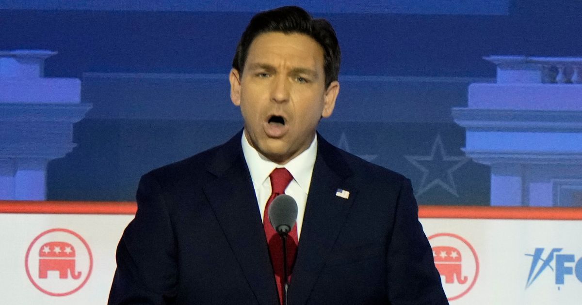 Republican presidential candidate Florida Gov. Ron DeSantis speaks during a Republican presidential primary debate hosted by Fox News on Wednesday.