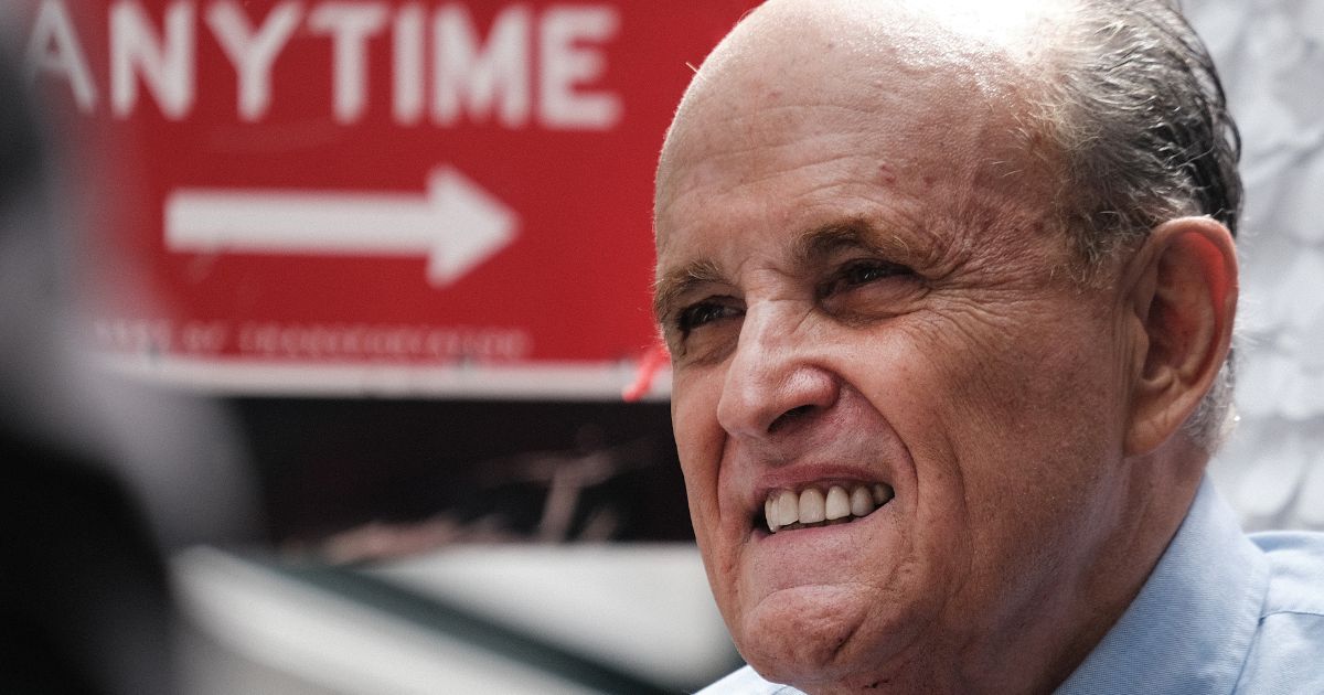 Former New York City Mayor Rudy Giuliani makes an appearance in support of fellow Republican Curtis Sliwa, who was a mayoral candidate at the time, in New York City on June 21, 2021.