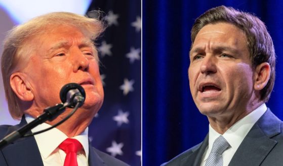 Republican presidential candidate and former President Donald Trump, left, claimed in a Truth Social post that he heard "rumors" that the No. 2 candidate in the race, Florida Gov. Ron DeSantis, right, will be dropping out.