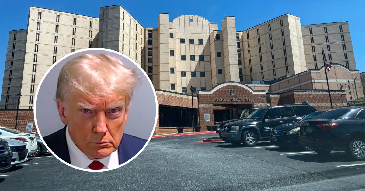 Former President Donald Trump, inset, was booked at the Fulton County Jail in Atlanta on Thursday.
