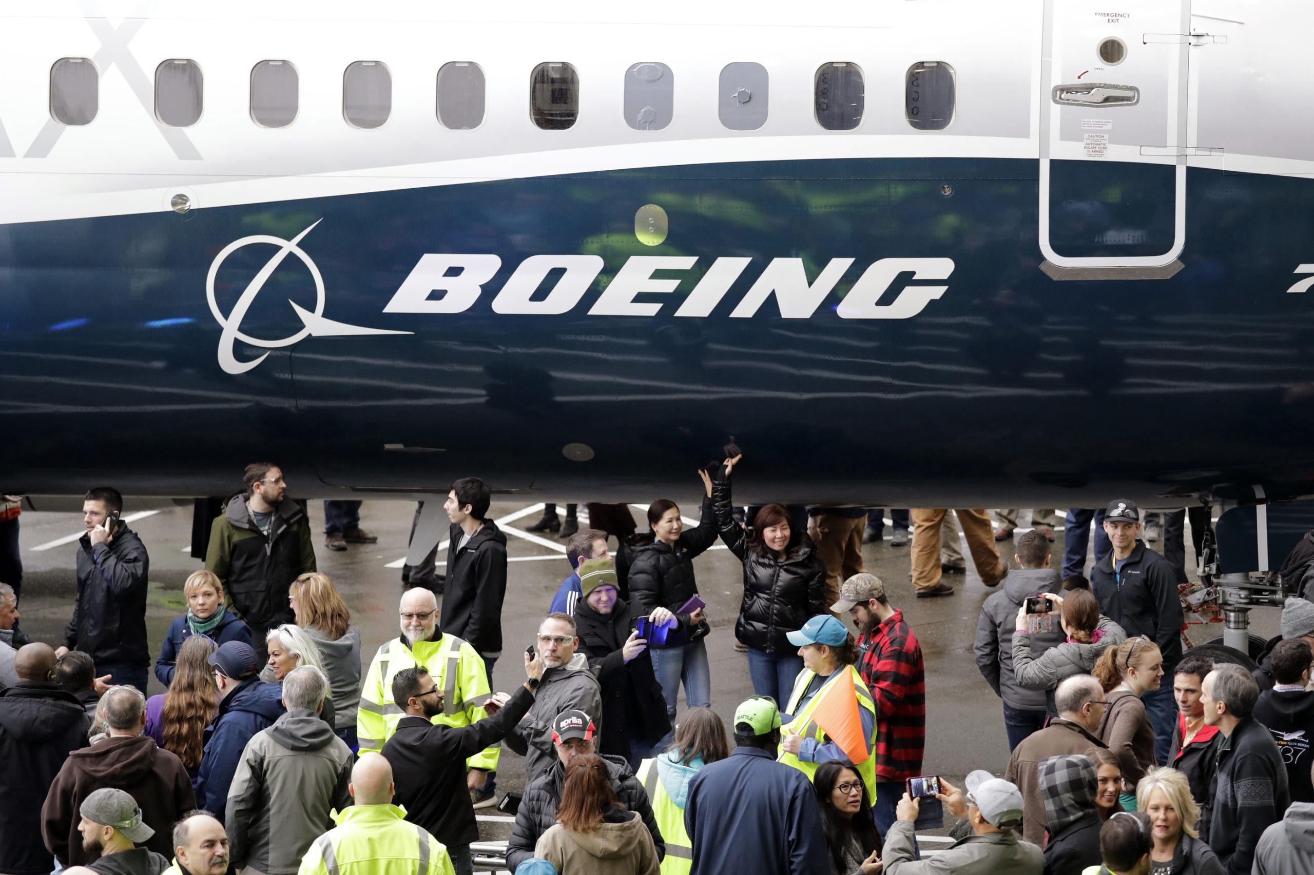 A Boeing 737 MAX 7 is displayed during a debut for employees and media of the new jet in Renton, Washington, on Feb. 5, 2018.