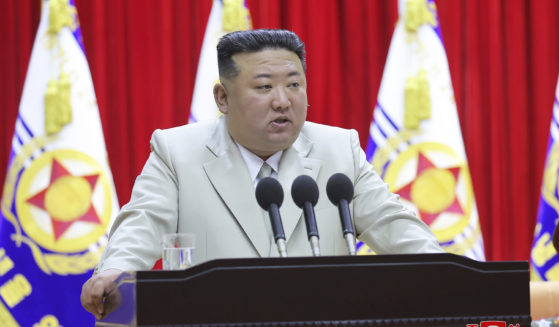North Korean leader Kim Jong Un speaks at the Navy headquarters in North Korea on Sunday. The image cannot be independently verified.