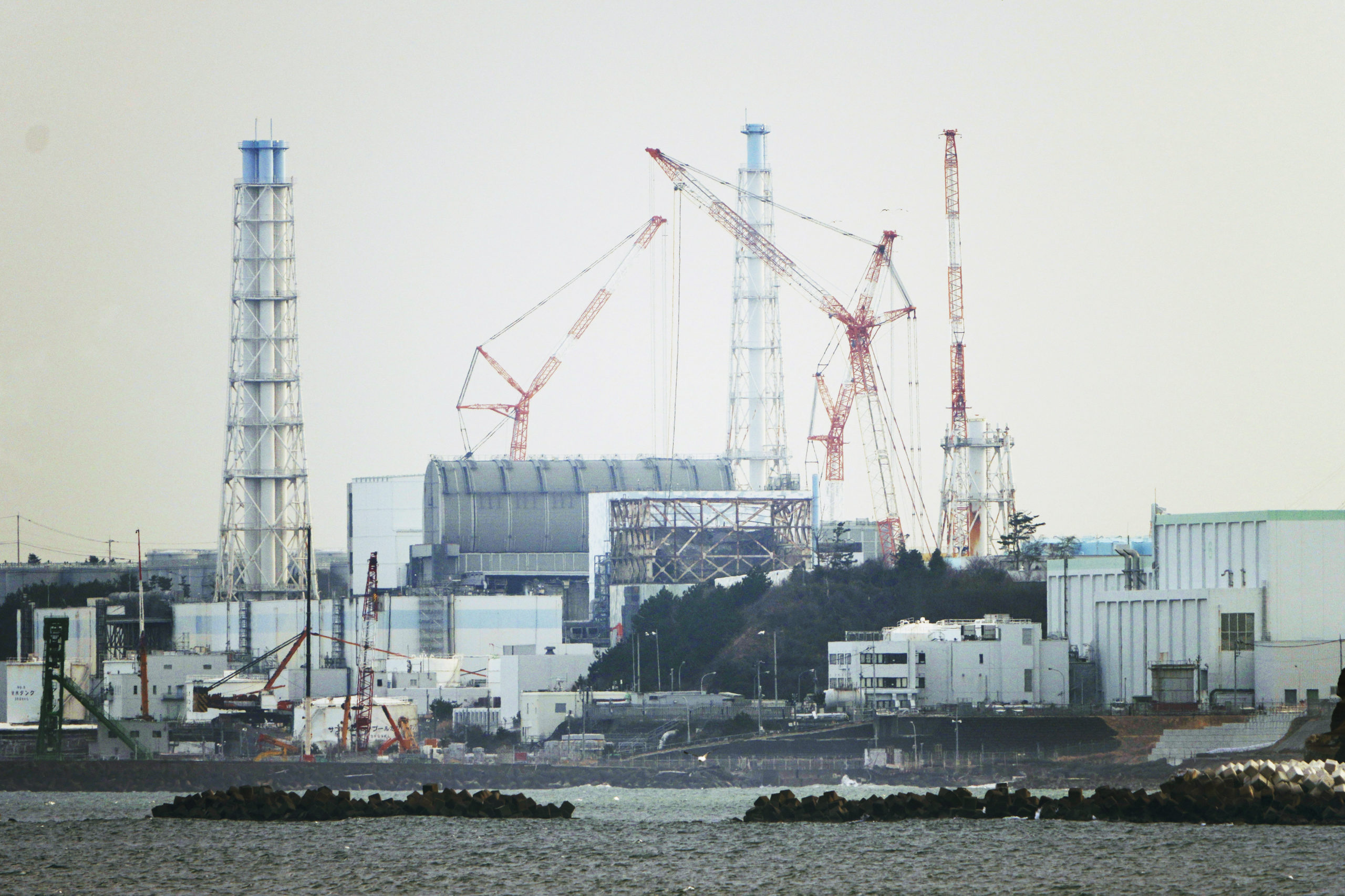 The Fukushima nuclear power plant in Japan is seen from the Ukedo fishing port in Namie town on March 2, 2022.
