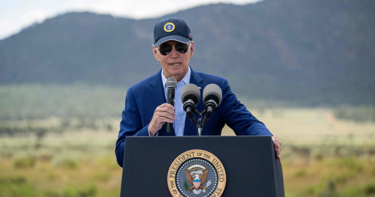 President Joe Biden discusses investments in conservation and protecting natural resources, and how the Inflation Reduction Act is the largest investment in climate action, at Red Butte Airfield, 25 miles (40kms) south of Tusayan, Arizona, on Tuesday.