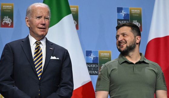 President Joe Biden, left, and Ukrainian President Volodymyr Zelenskyy pose during an event with G7 leaders to announce a Joint Declaration of Support for Ukraine during the NATO Summit in Vilnius on July 12.