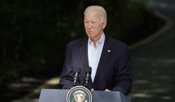 President Joe Biden speaks during a trilateral press conference at Camp David in Maryland on Friday.