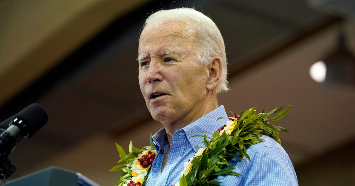 President Joe Biden speaks as he meets with community members impacted by the Maui wildfires at Lahaina Civic Center, on Monday in Lahaina, Hawaii.