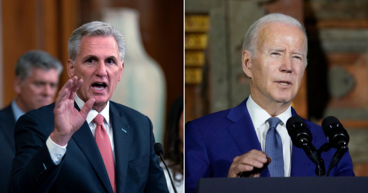 Speaker of the House Kevin McCarthy, left, says he is wiling to begin an impeachment process if President Joe Biden does not comply with demands.