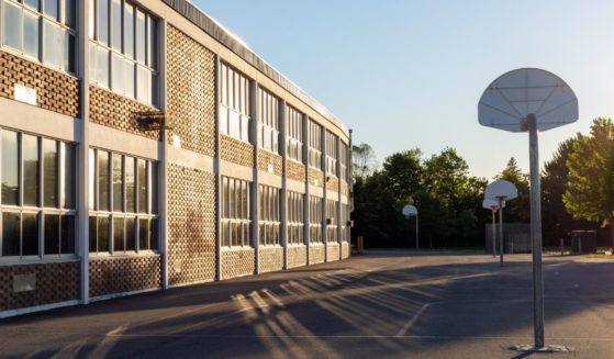 A schoolyard is seen in this stock image.