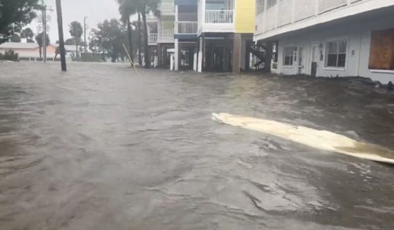 Floodwaters surge through Cedar Key on Florida's Gulf Coast on Wednesday as Hurricane Idalia swept ashore.