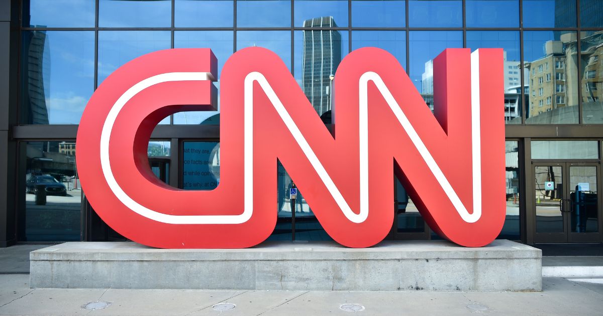A CNN sign is outside the Press Conference for the WBA Super Lightweight Championship at State Farm Arena on May 20, 2021, in Atlanta.