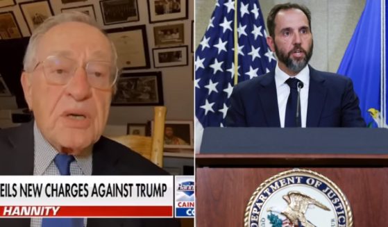 Harvard Law Professor Alan Dershowitz, left, appeared on Fox News "Hannity" on Tuesday to blast the indictment of former President Donald Trump announced Tueesday by special counsel Jack Smith.