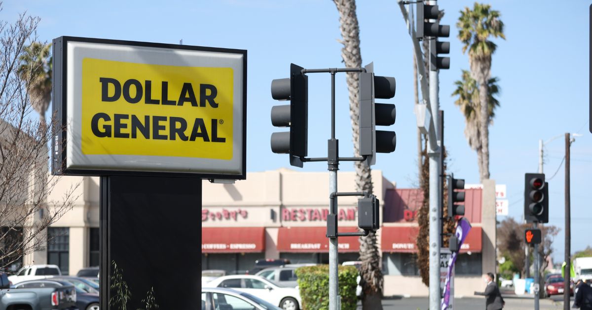 A sign is posted in front of a Dollar General store on March 17, 2022 in Vallejo, California.