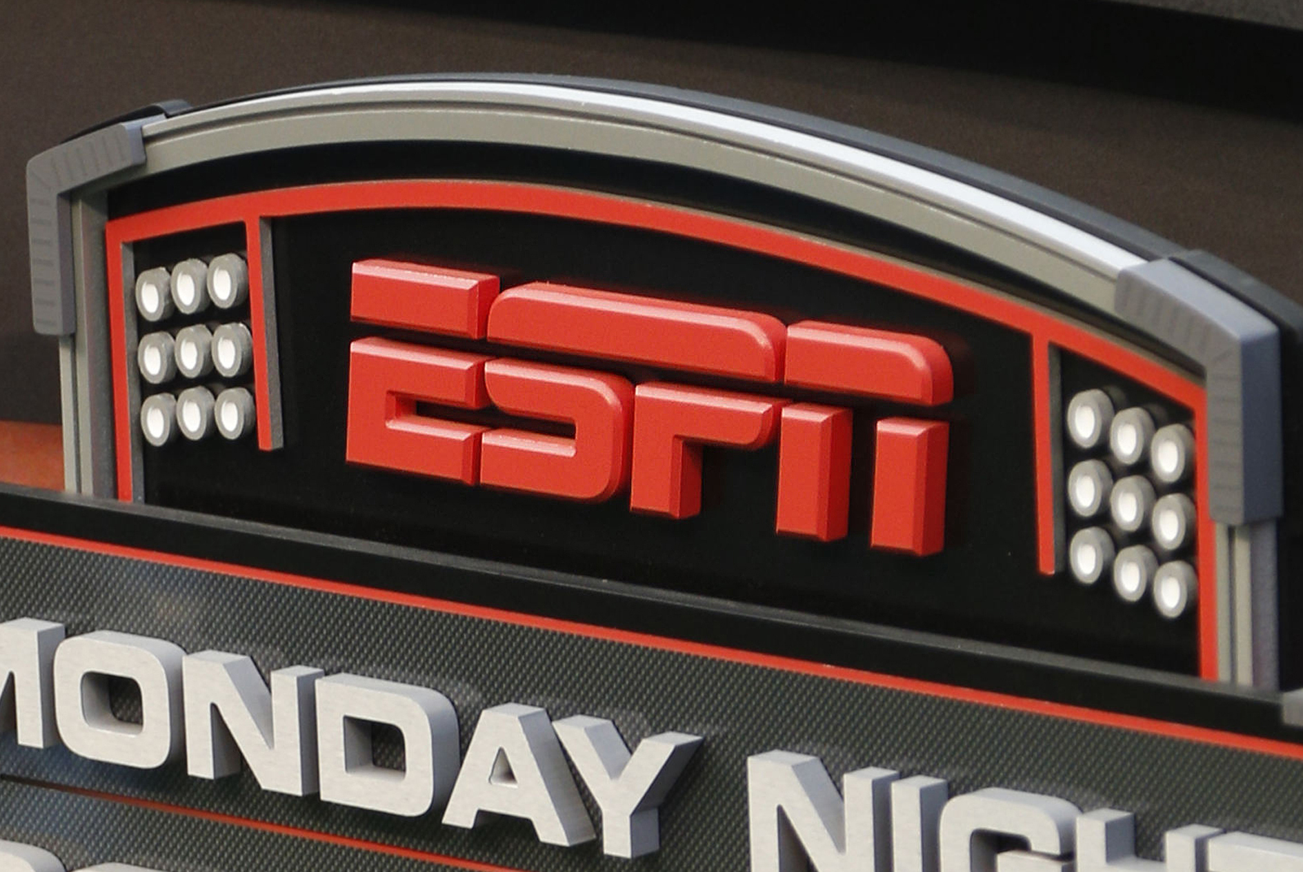 This Sept. 16, 2013 photo shows the ESPN logo prior to an NFL football game between the Cincinnati Bengals and the Pittsburgh Steelers, in Cincinnati.