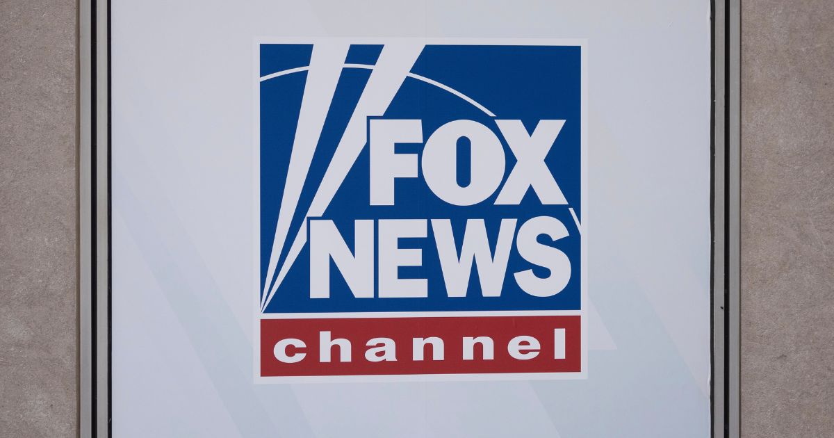 A logo of Fox News is displayed outside the network's headquarters in New York on April 12.