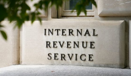 A sign marks the Internal Revenue Service building in Washington, D.C., on May 4, 2021.