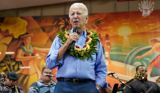 President Joe Biden speaks on Monday at the Lahaina Civic Center on the Hawaiian island of Maui.