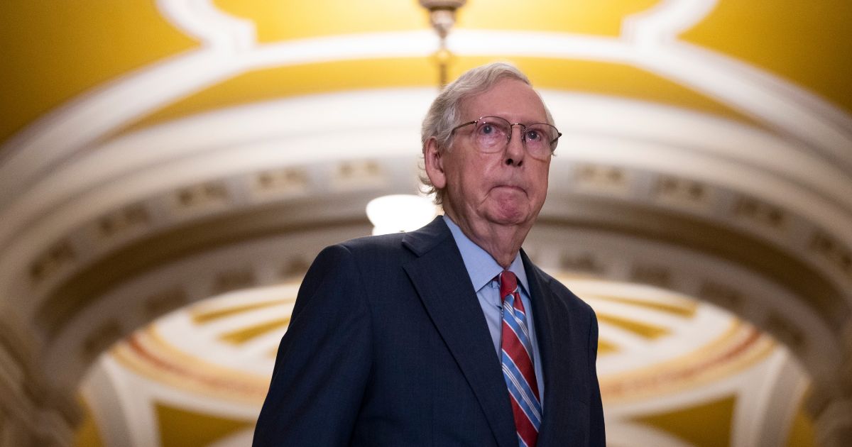 Senate Minority Leader Mitch McConnell (R-KY) arrives to a news conference after a lunch meeting with Senate Republicans U.S. Capitol July 26 in Washington, D.C.